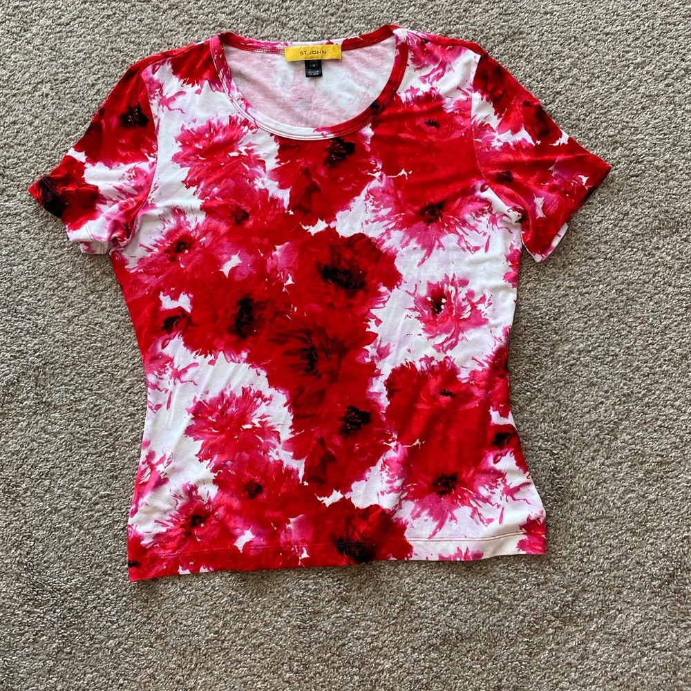 St. John short-sleeve red & pink tee shirt